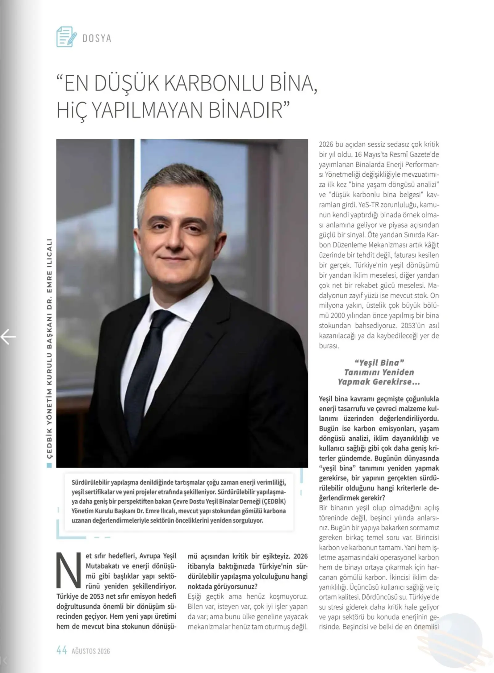 Yapı Magazin — “En Düşük Karbonlu Bina, Hiç Yapılmayan Binadır”