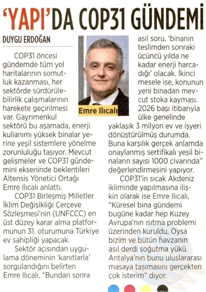Milliyet — ‘Yapı’da COP31 Gündemi