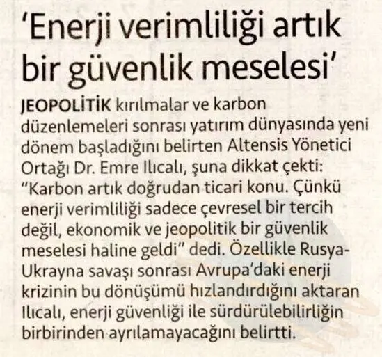 Cumhuriyet — 'Enerji Verimliliği Artık Bir Güvenlik Meselesi'