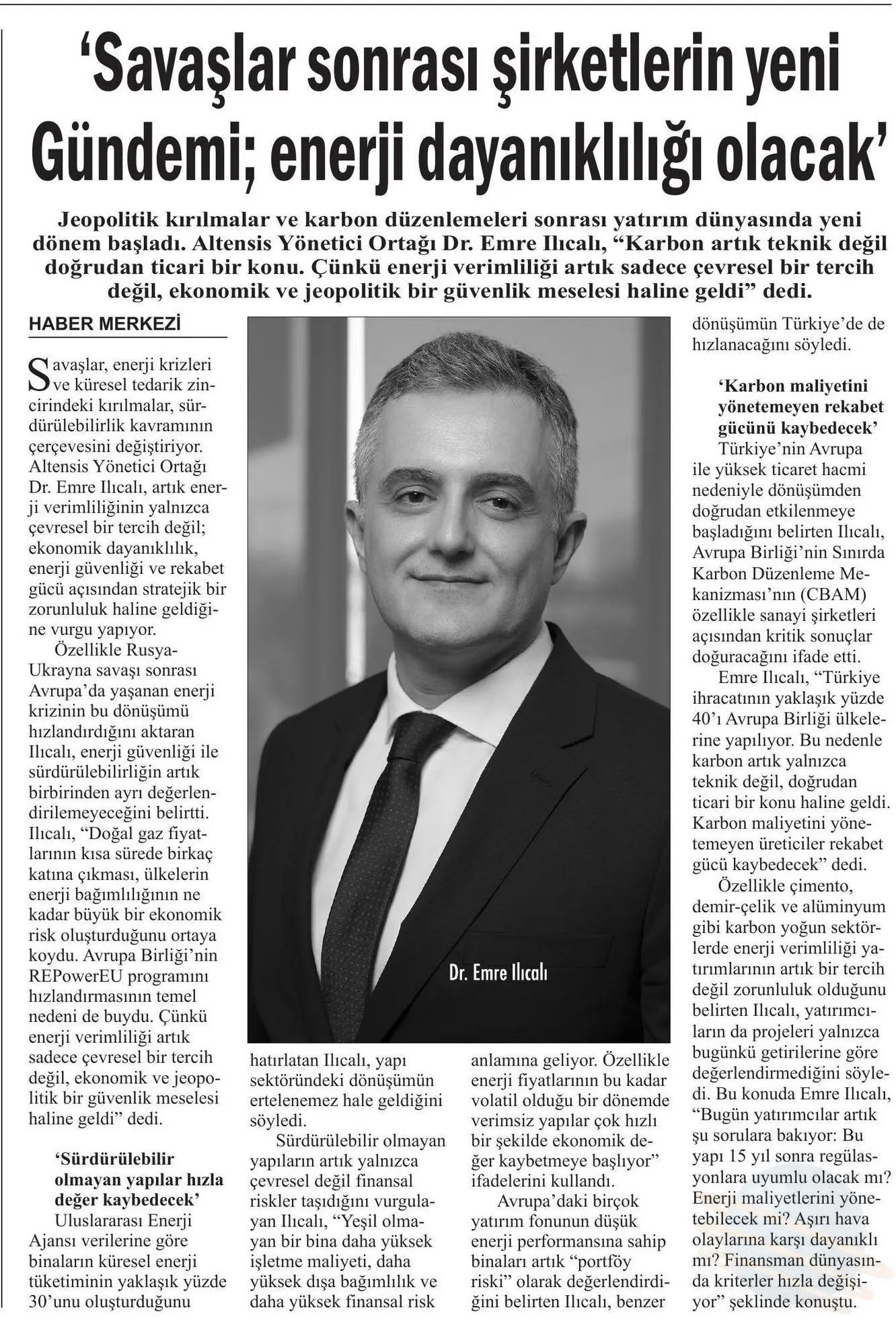 Hürses — ‘Savaşlar Sonrası Şirketlerin Yeni Gündemi; Enerji Dayanıklılığı Olacak’